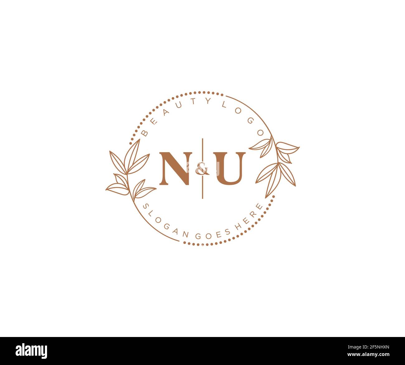 NU letters Beautiful floral feminine editable premade monoline logo suitable for spa salon skin hair beauty boutique and cosmetic company. Stock Vector