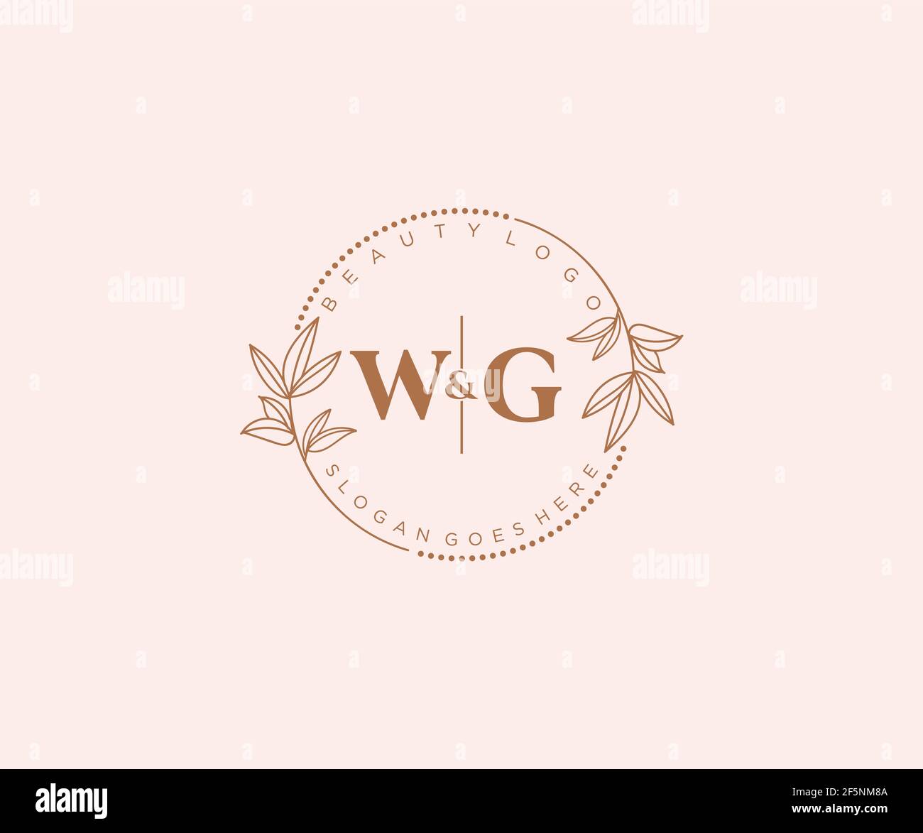 WG letters Beautiful floral feminine editable premade monoline logo suitable for spa salon skin hair beauty boutique and cosmetic company. Stock Vector