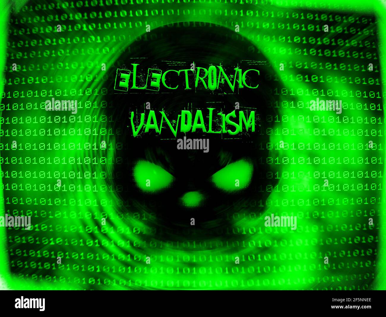 Electronic Vandalism displayed on a pirate skull Stock Photo