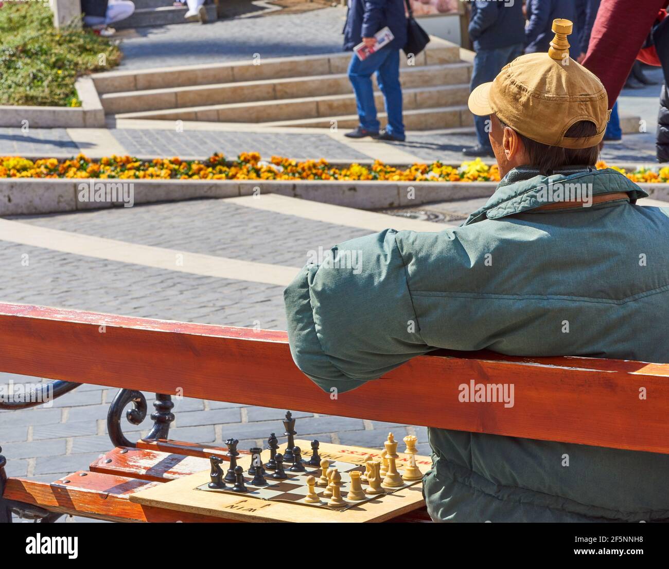 Playing chess outdoors Stock Photo
