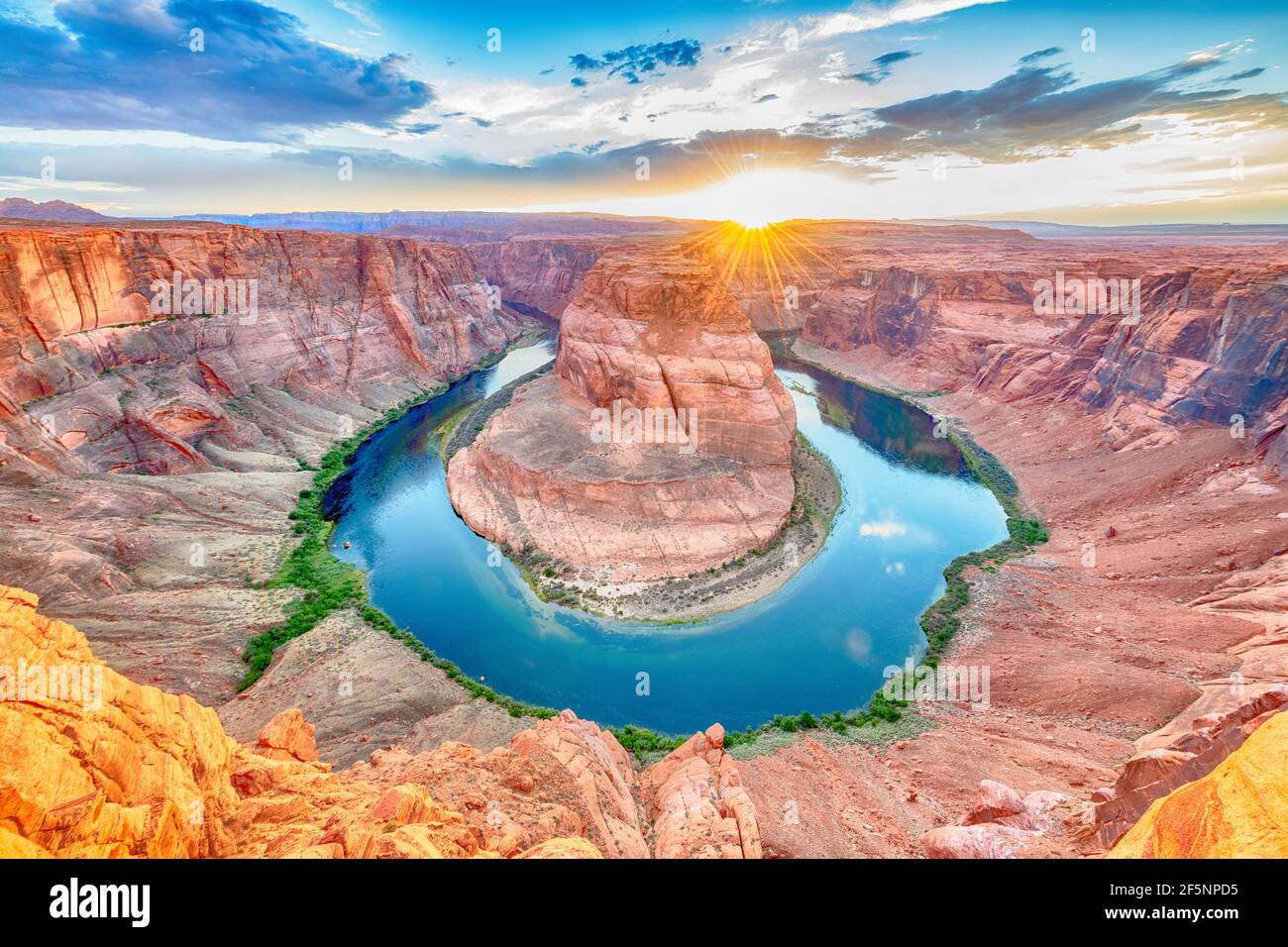 Dreamy aerial shot of the Horseshoe Bend in Arizona USA, the east rim of the Grand Canyon Stock Photo