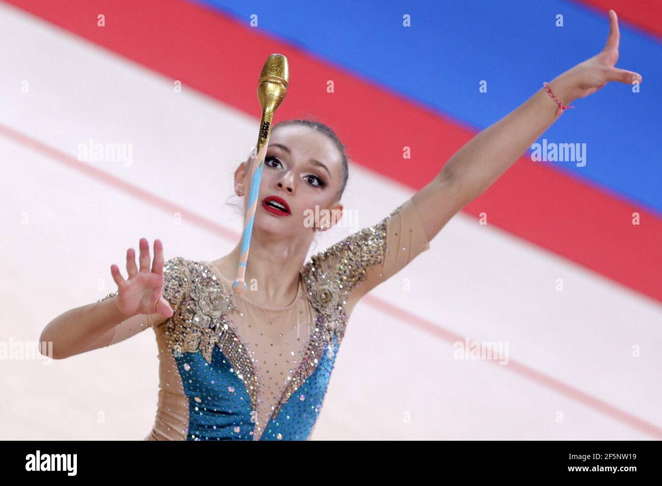 Sofia, Bulgaria. 27th Mar, 2021. Rejchl Stojanov of North Macedoniaperforms during the individual Clubs qualifications at the 2021 RhythmicGymnastics "Sofia World Cup". Credit: Pluto/Alamy Live News Stock Photo -Alamy