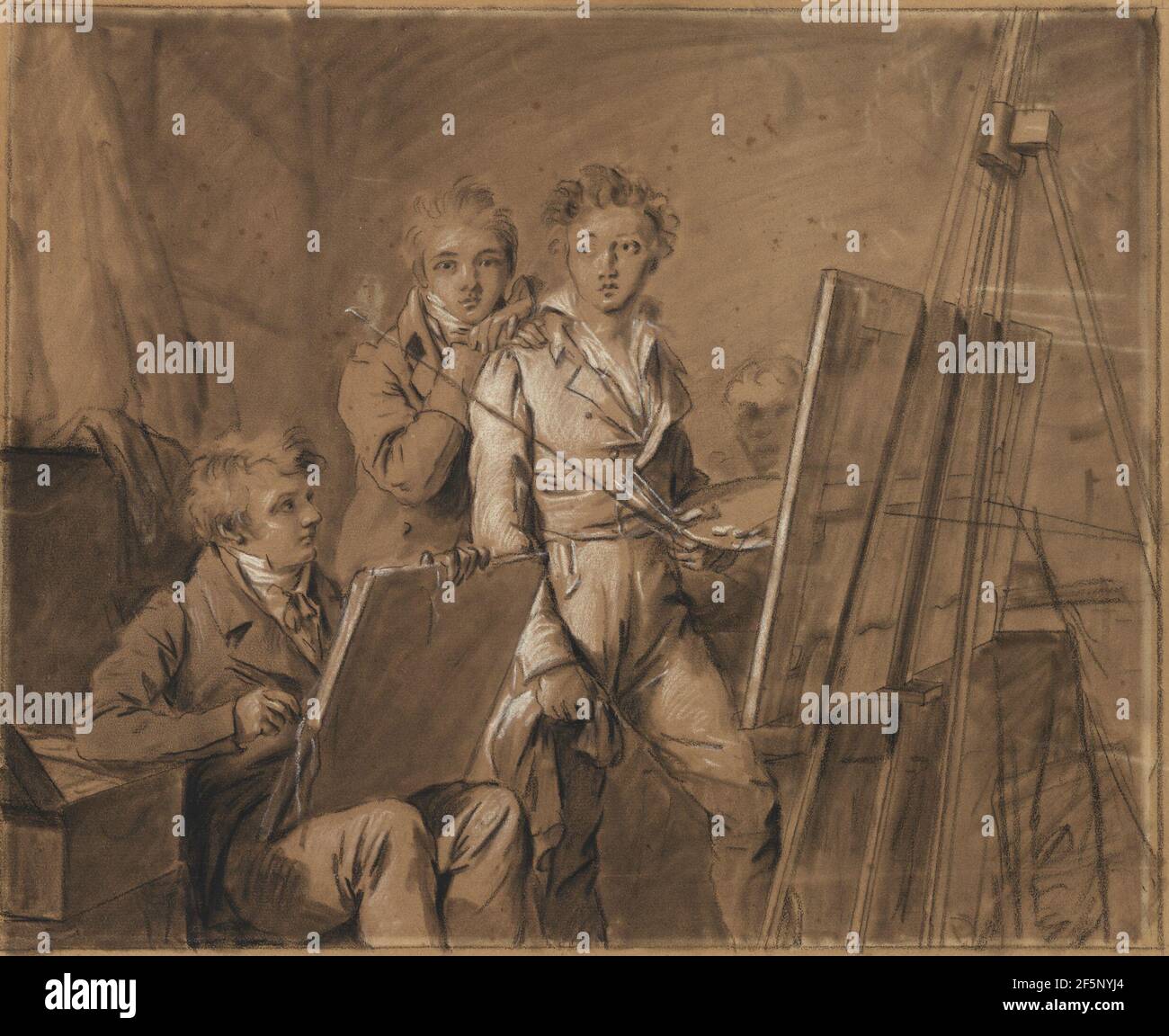 Three Young Artists in a Studio. Louis-Léopold Boilly (French, 1761 - 1845) Stock Photo