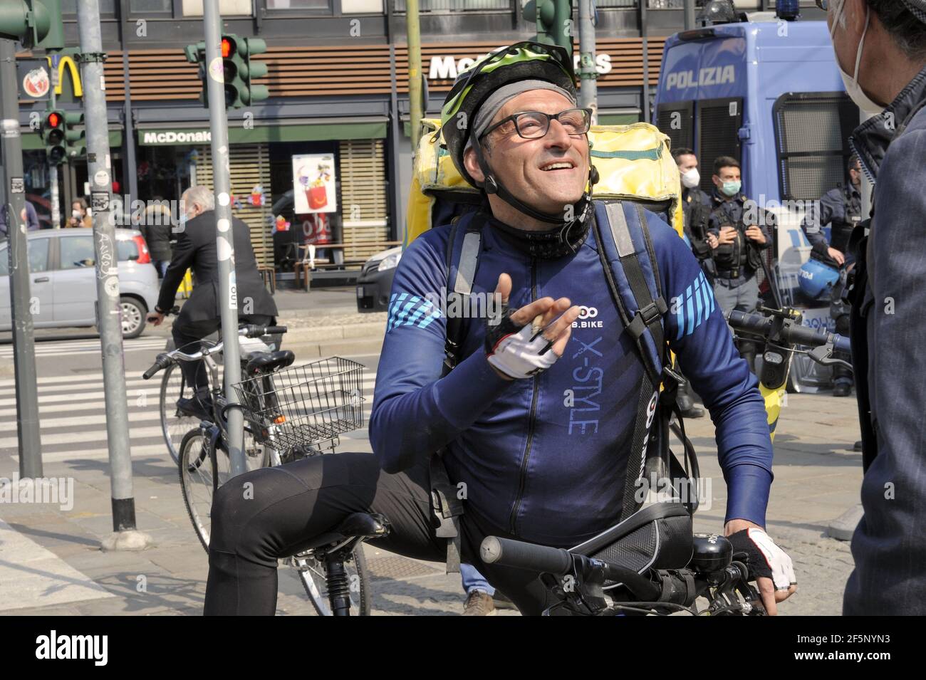 National strike of home food delivery bike riders and of express couriers and logistic personnel