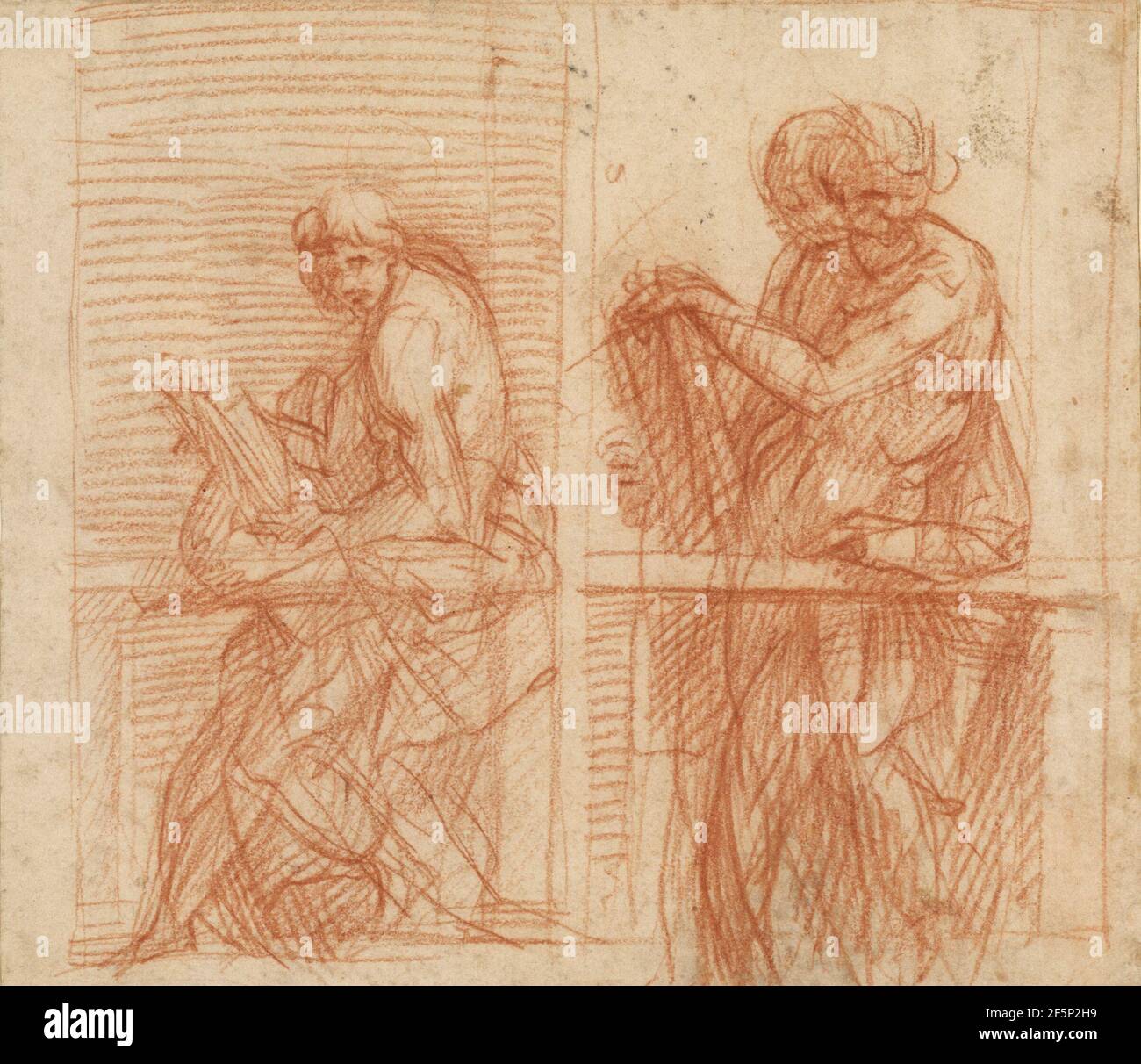 Study of Figures Behind a Balustrade (recto); Study of Figures Behind a Balustrade (verso). Andrea del Sarto (Italian, 1486 - 1530) Stock Photo