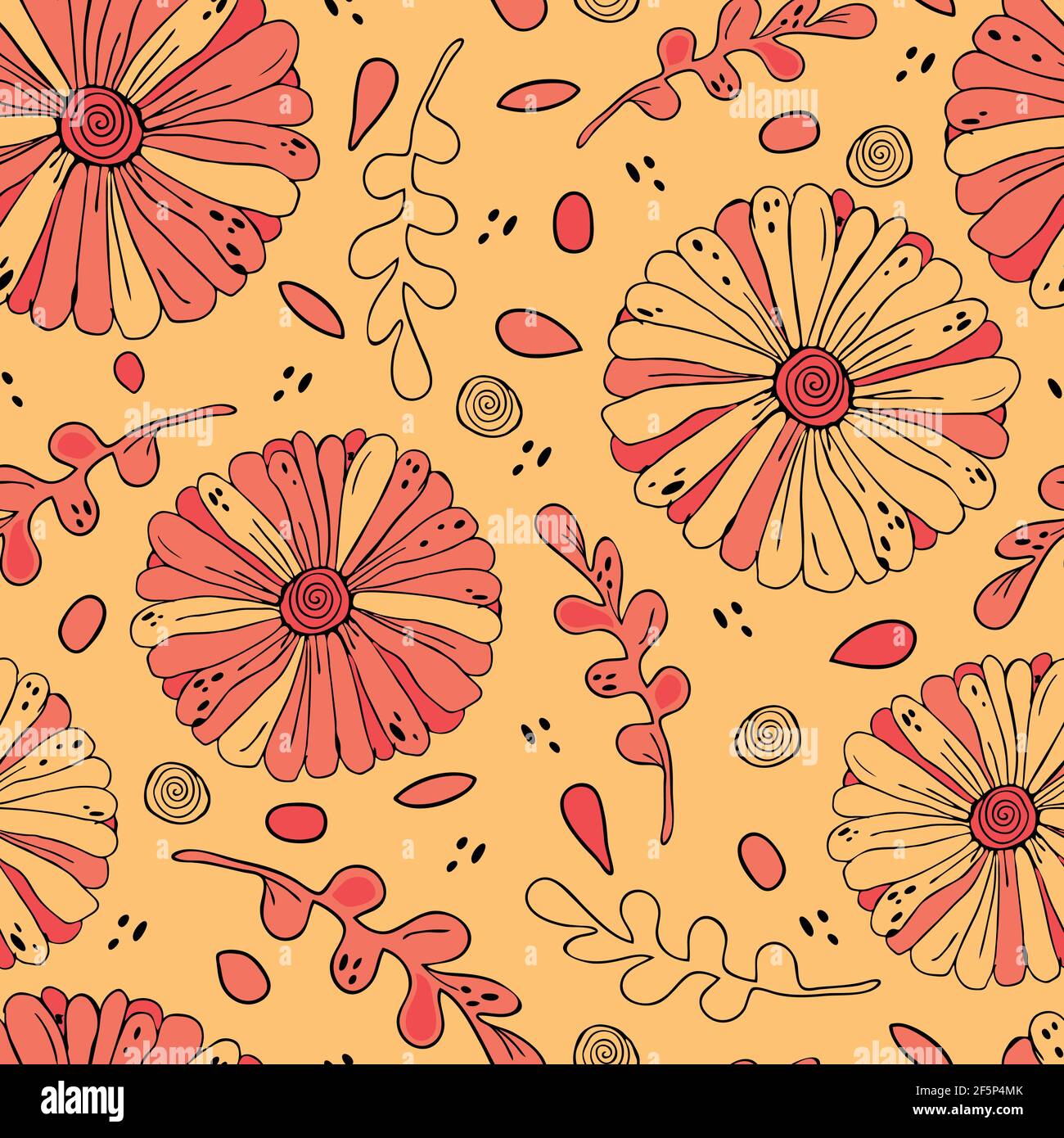 Seamless vector pattern with romantic flowers on light yellow ...
