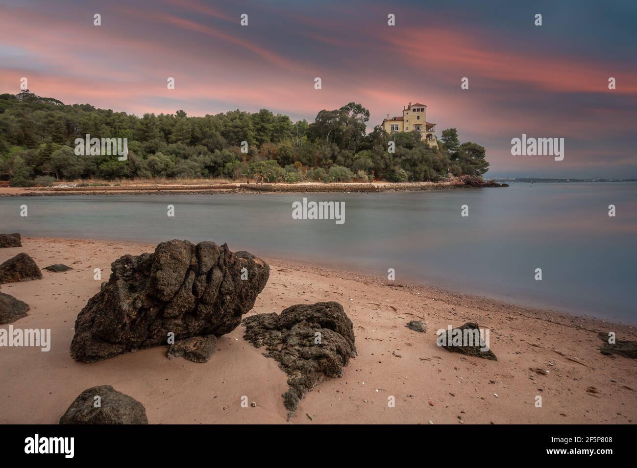Long exposure seascape. Albarquel beach. Setubal. Portugal Stock Photo
