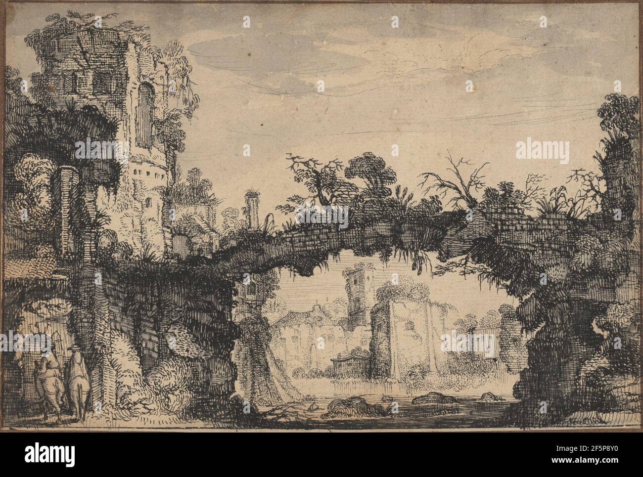 Landscape with Ruins (recto); Head of a Woman and Animals (verso). Jan van de Velde (Dutch, 1593 - 1641) Stock Photo