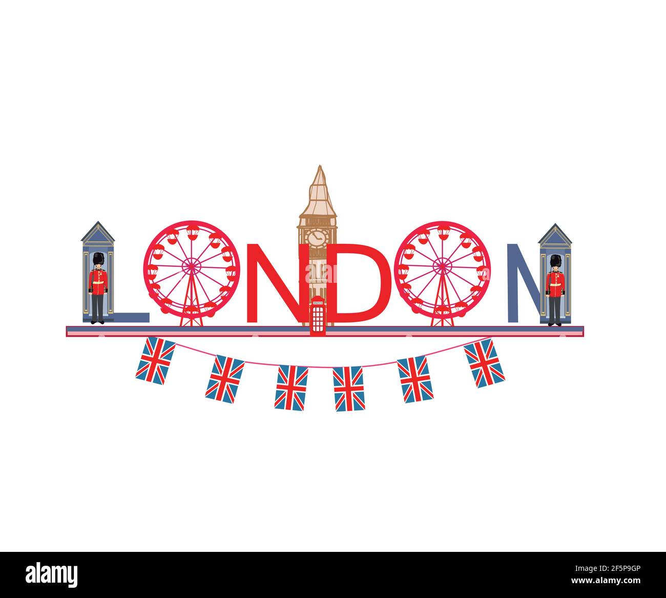 decorative text with icons of London Stock Vector