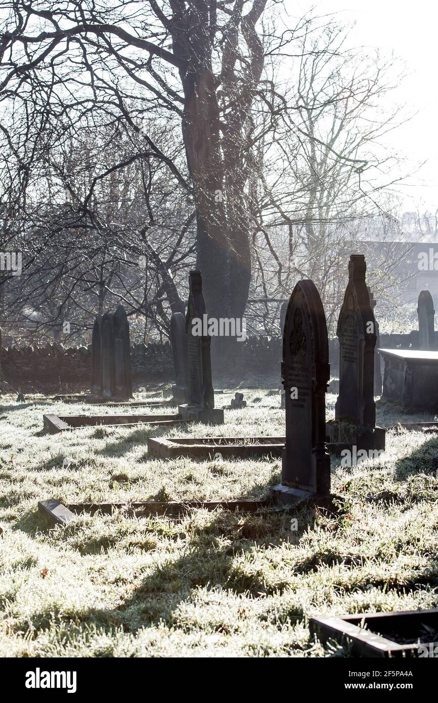 Graves stones on Honley Cemetery Stock Photo Alamy