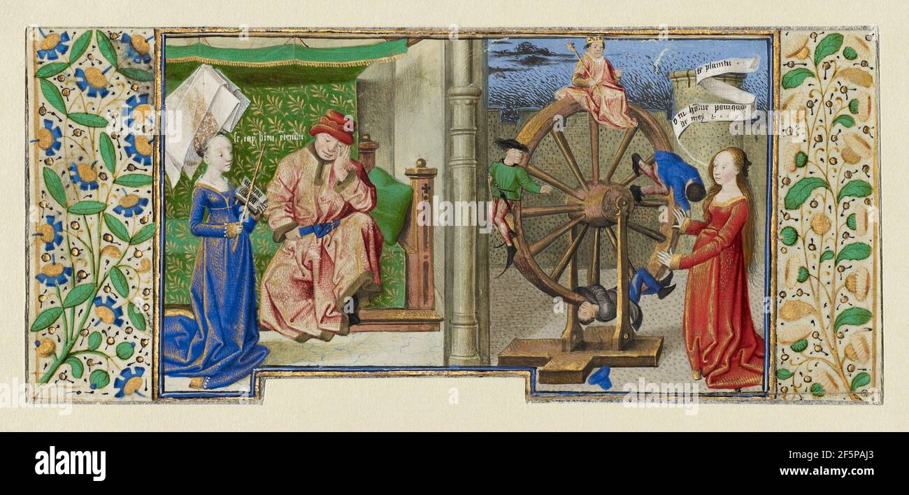 Philosophy Consoling Boethius and Fortune Turning the Wheel. Coëtivy Master (Henri de Vulcop?) (French, active about 1450 - 1485) Stock Photo