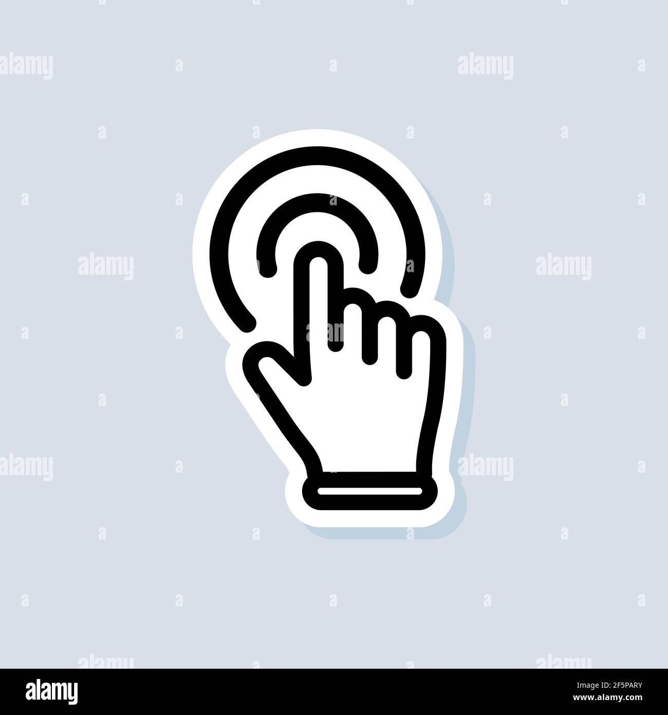 Clicking hand pointer sticker. Clicking cursor icon. Clicking finger icon, hand pointer. Vector on isolated white background. EPS 10. Stock Vector