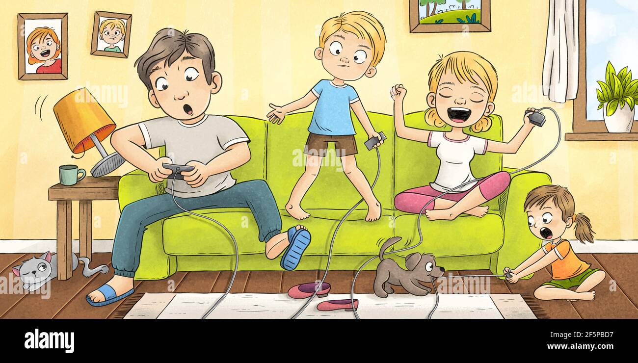 Family Playing Video Games Stock Photo