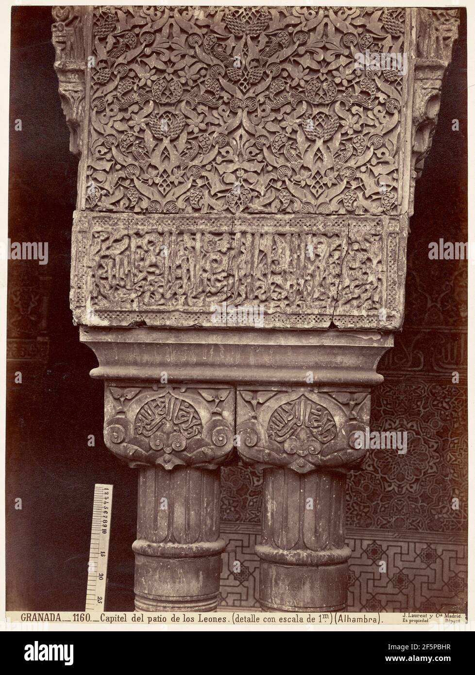 Capitel del patio de los Leones. (detalle con escala de 1m.)(Alhambra). Juan Laurent (French, 1816 - 1886) Stock Photo