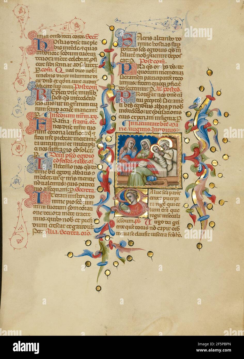 The Birth of the Virgin; Initial S: The Virgin Reading. Master of the Brussels Initials (Italian, active about 1389 - 1410) Stock Photo