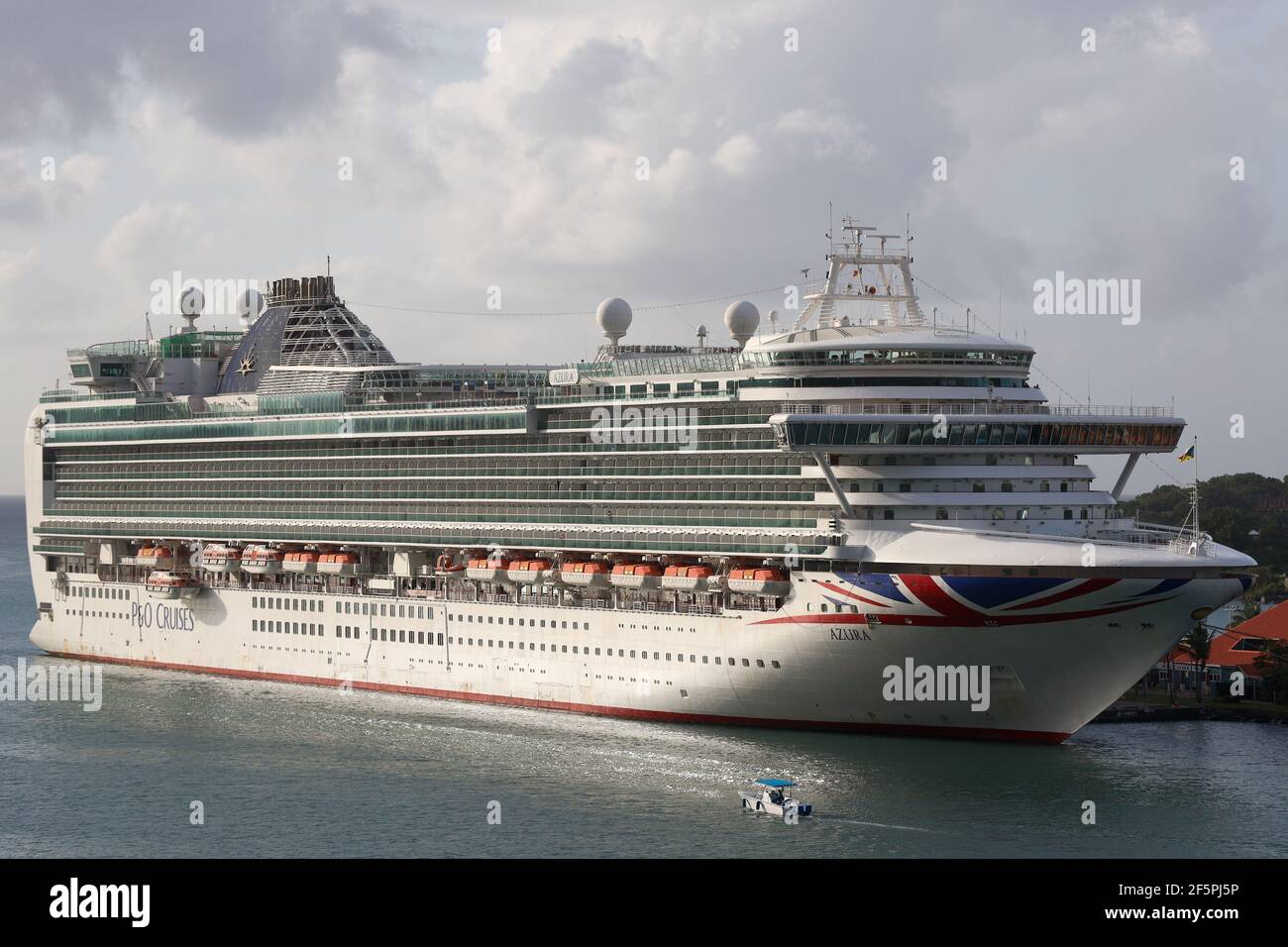 The P&O Cruise Ship Azura in dock at Castries Harbour in St. Lucia