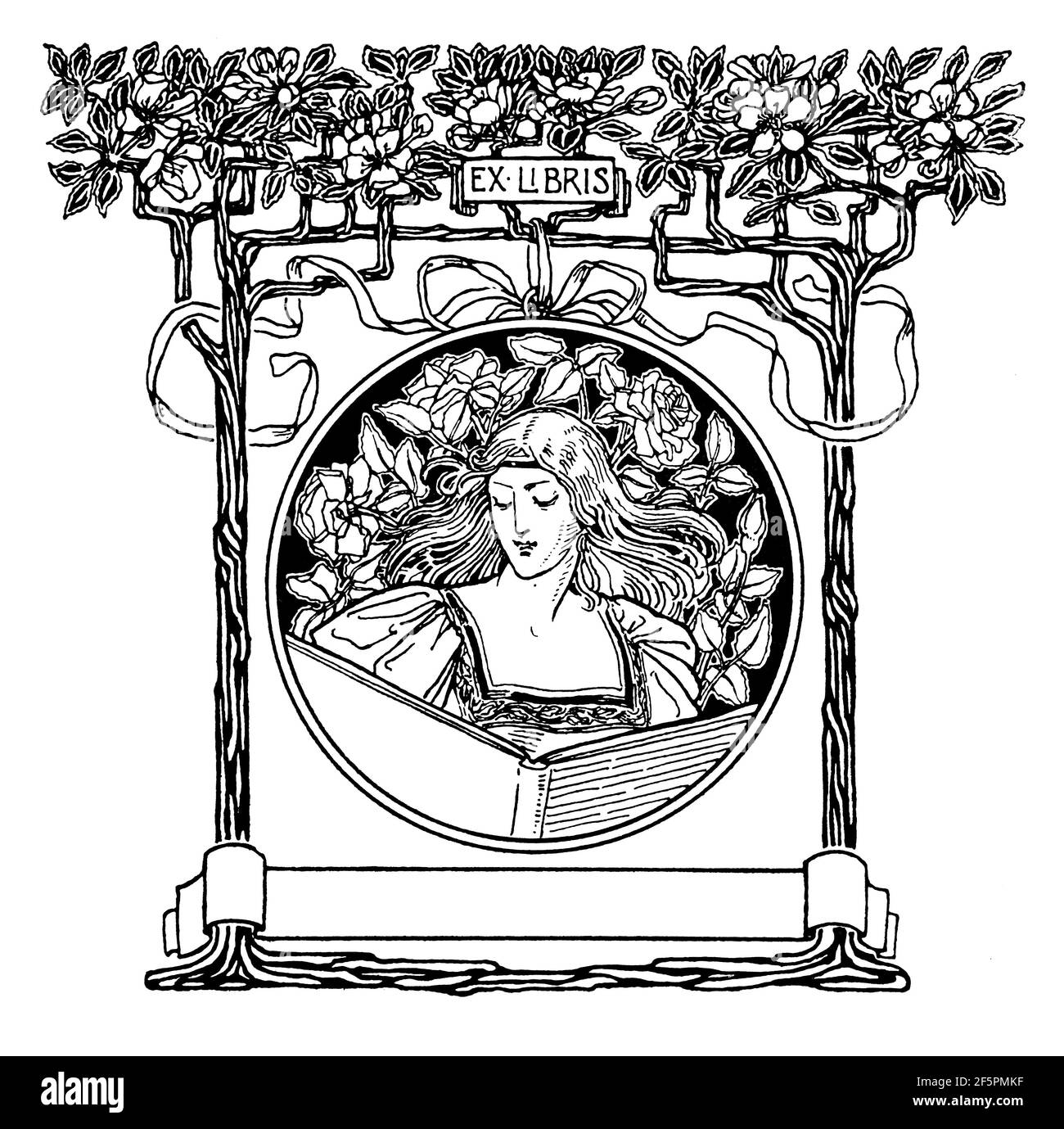 Art Nouveau bookplate design by Scottish artist Anna Dixon, from 1901 The Studio an Illustrated Magazine of Fine and Applied Art Stock Photo
