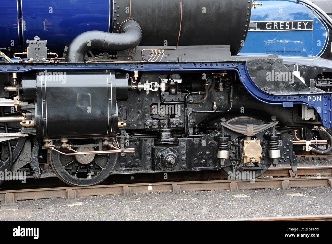 'King Edward II' and 'Sir Nigel Gresley' on shed at Didcot. Stock Photo
