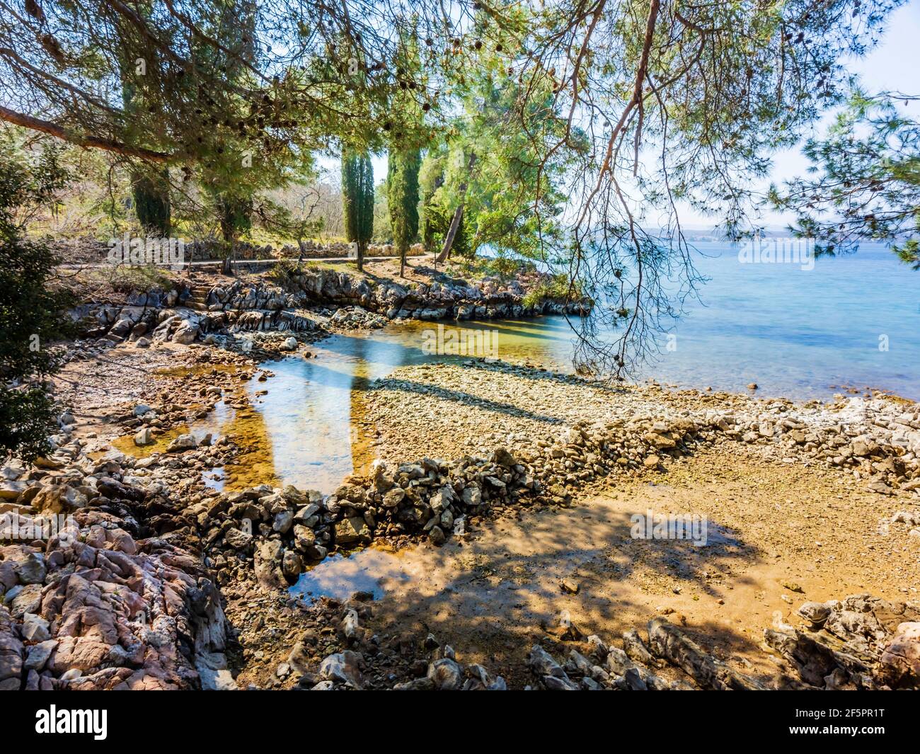 Small bay coastline seaside Adriatic sea in Croatia Europe near Malinska on island Krk Stock Photo