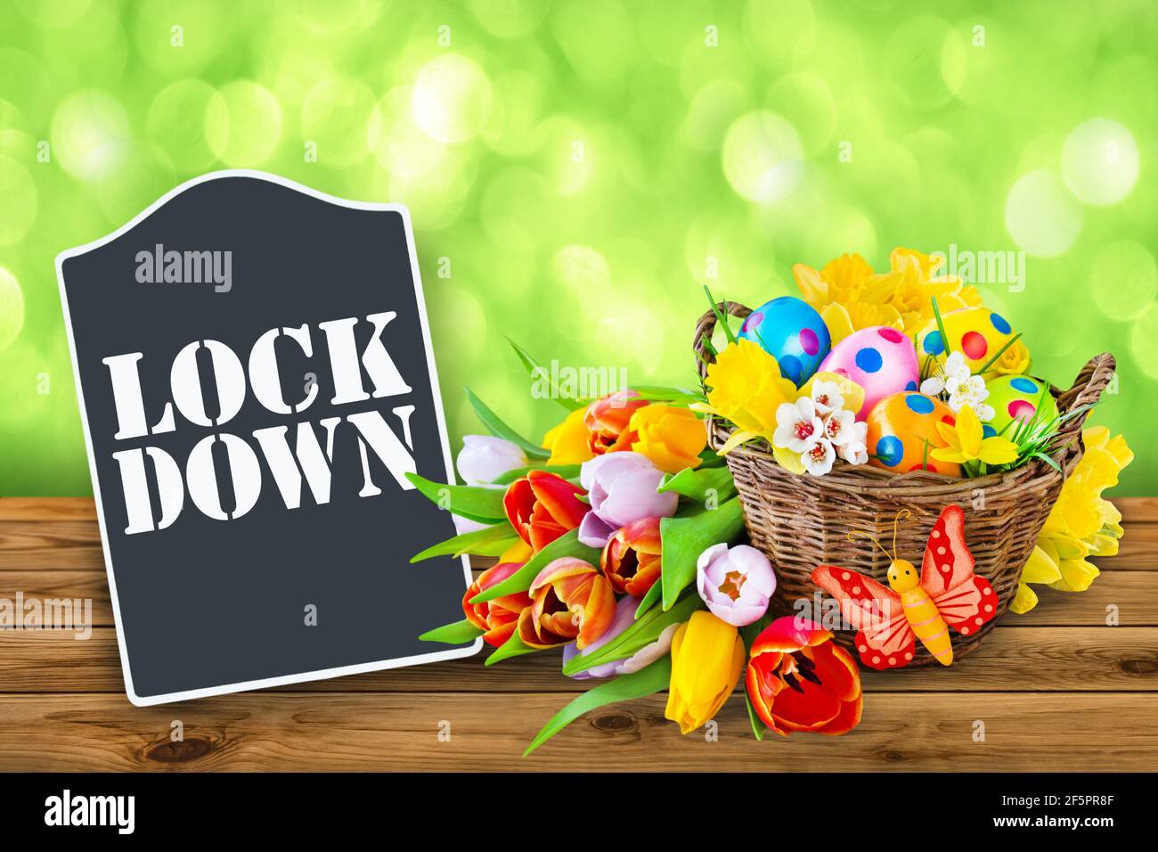 Lockdown and Easter decoration country style Stock Photo