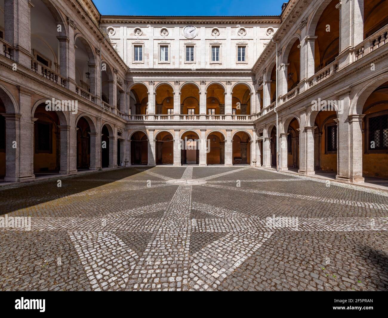 Renaissance Courtyard. The Chiostro del Bramante, one of the high points of Renaissance architecture in Rome, was designed by Donato Bramante. Stock Photo