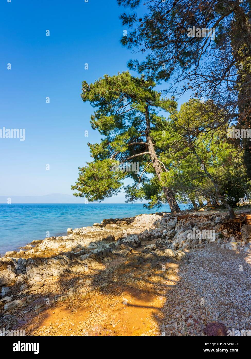 Promenade trail walkway coastline seaside Adriatic sea in Croatia Europe near Malinska on island Krk Stock Photo