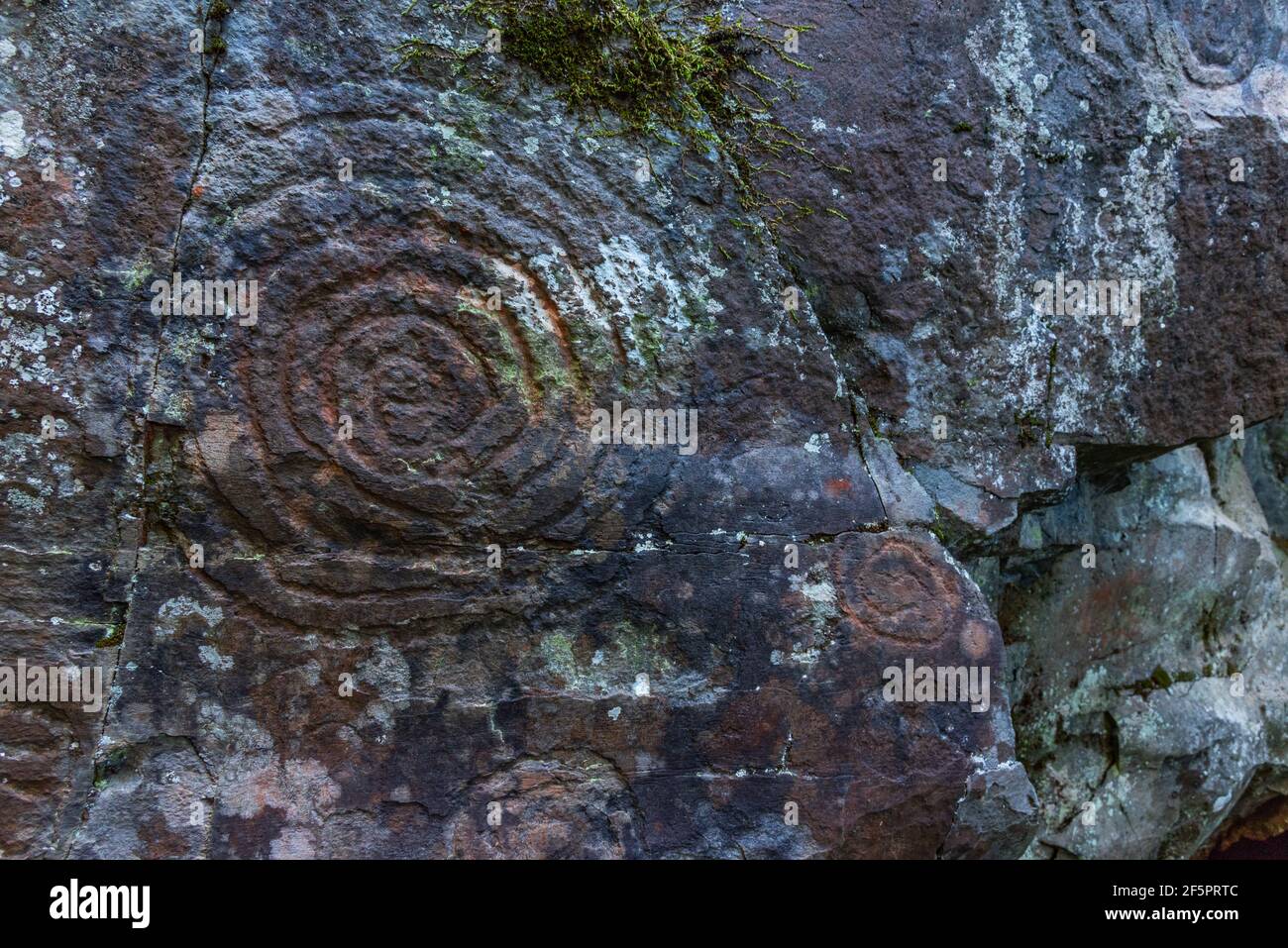 Stone engravements made by indigenous people at La Zarza cultural park, La Palma, Canary islands, Spain. Stock Photo