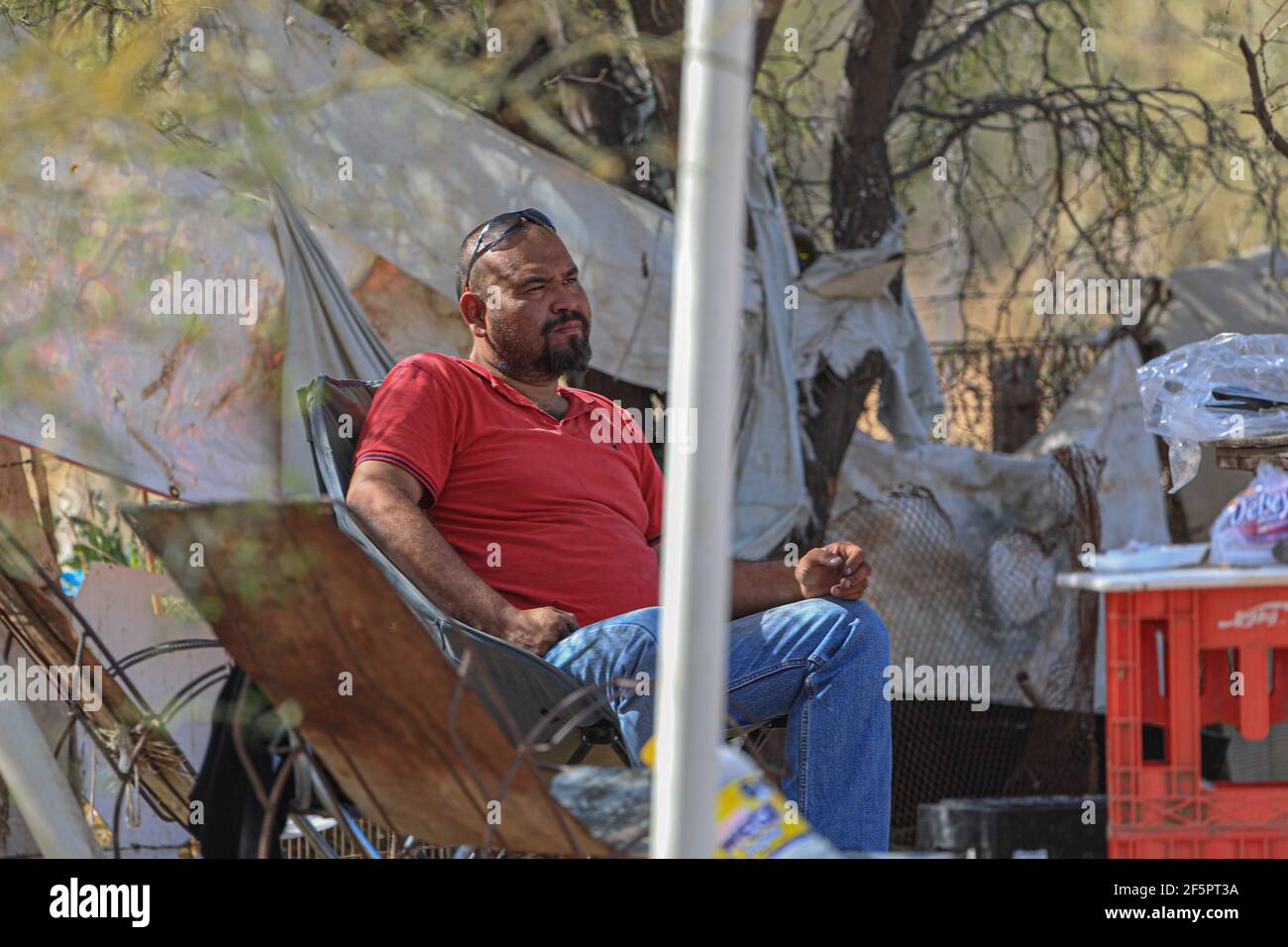 Daniel Hilario Gutierrez on a day of rest in the family field in the rural area north-west of Hermosillo, Sonora Mexico ... (Photo by Luis Gutierrez / Norte Photo)  Daniel Hilario Gutierrez en un dia des descanso en el terreno familiar en la zona rural al nor poniente de Hermosillo, Sonora Mexico...(Photo by Luis Gutierrez/Norte Photo) Stock Photo