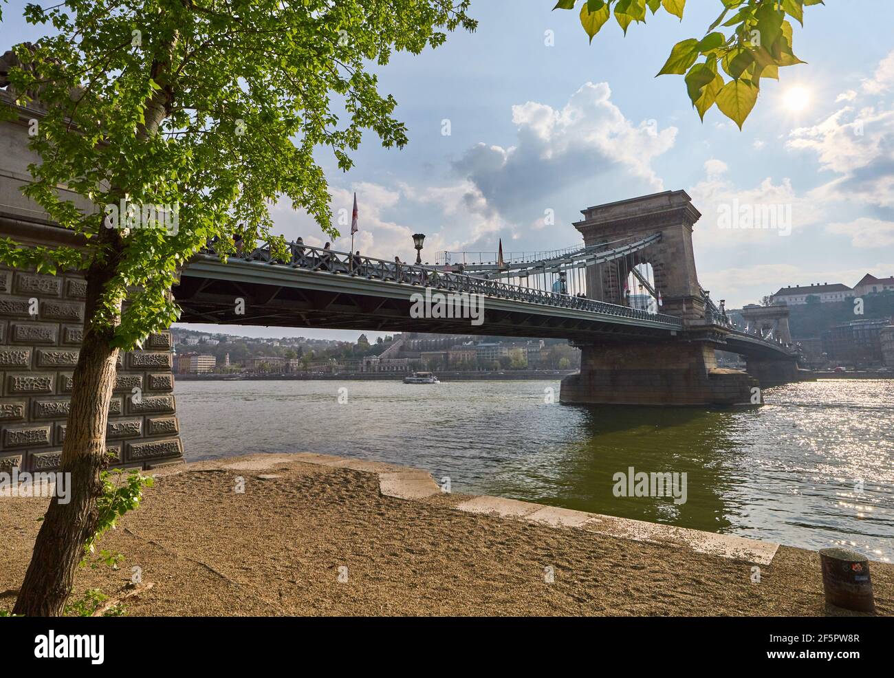 At the Szechenyi Chain Bridge Budapest Stock Photo Alamy