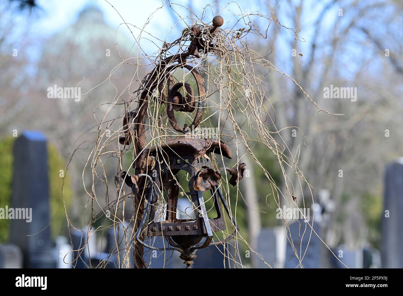 Vienna, Austria. Central cemetery Vienna. Old rusted grave lantern. Stock Photo