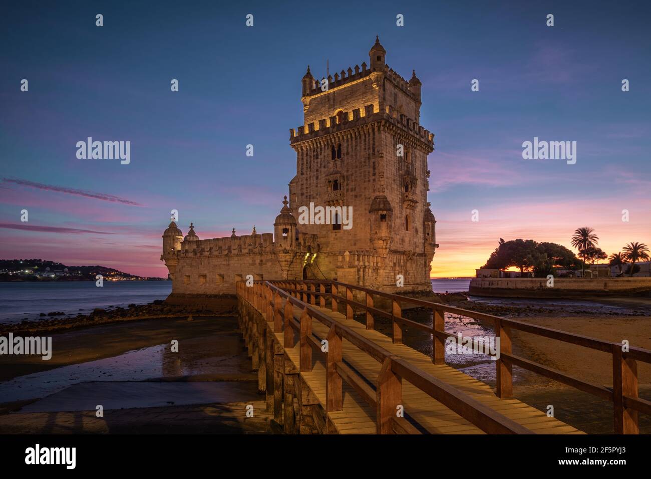 Belem Tower at sunset in Lisbon, Portugal. Stock Photo