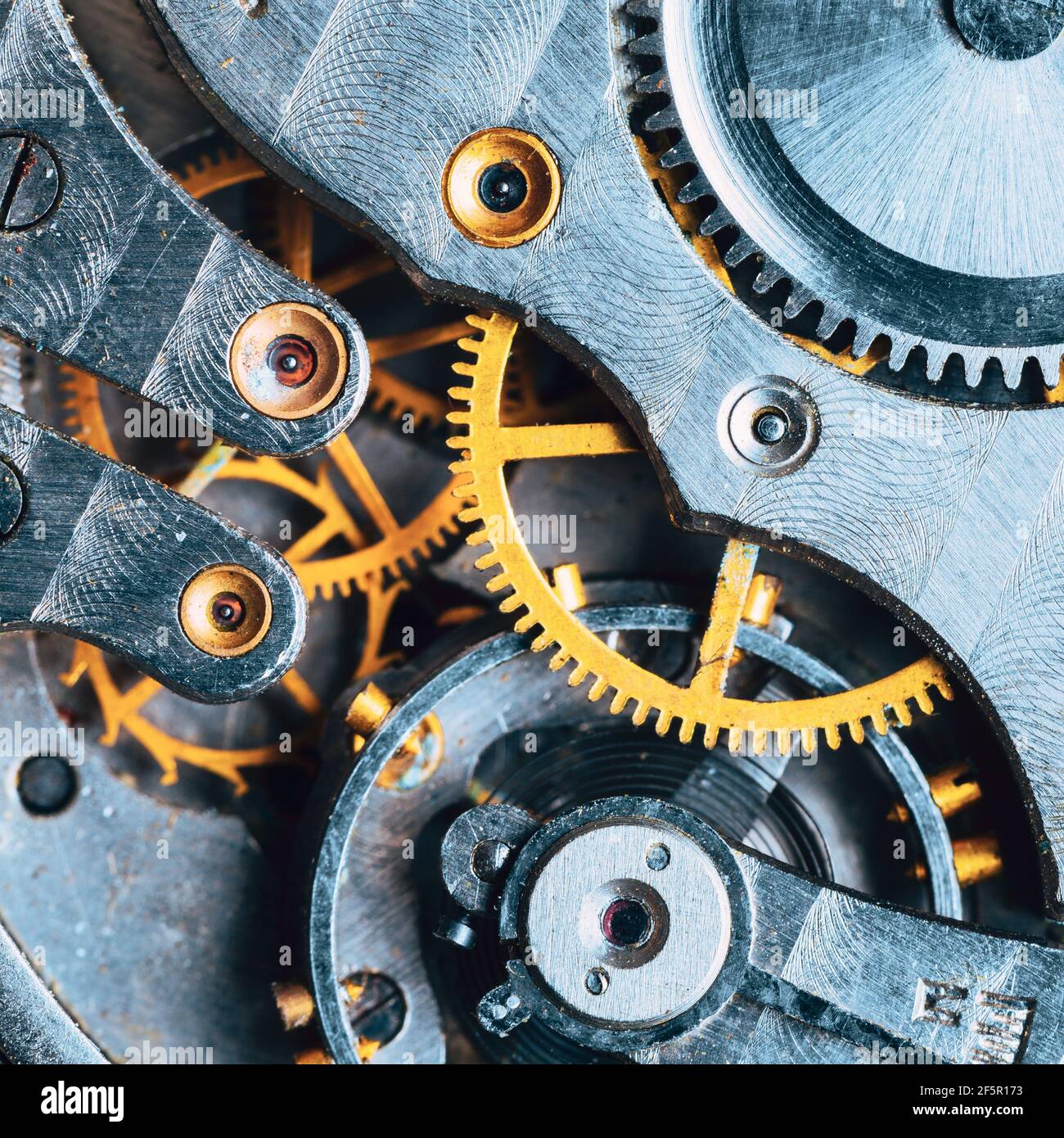 Close-Up Of Old Clock Watch Mechanism. Retro Clockwork Watch With  Gearwheels Gears. Vintage Movement Mechanics Stock Photo - Alamy