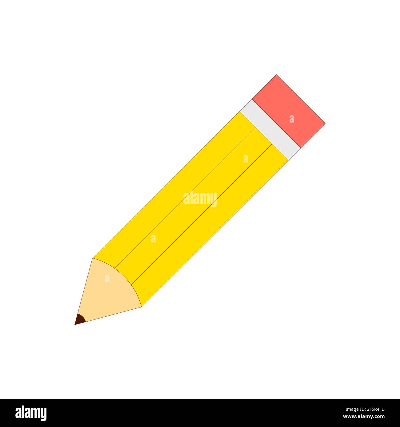 Vector yellow thick wooden pencil with rubber eraser in outline Illustration style isolated