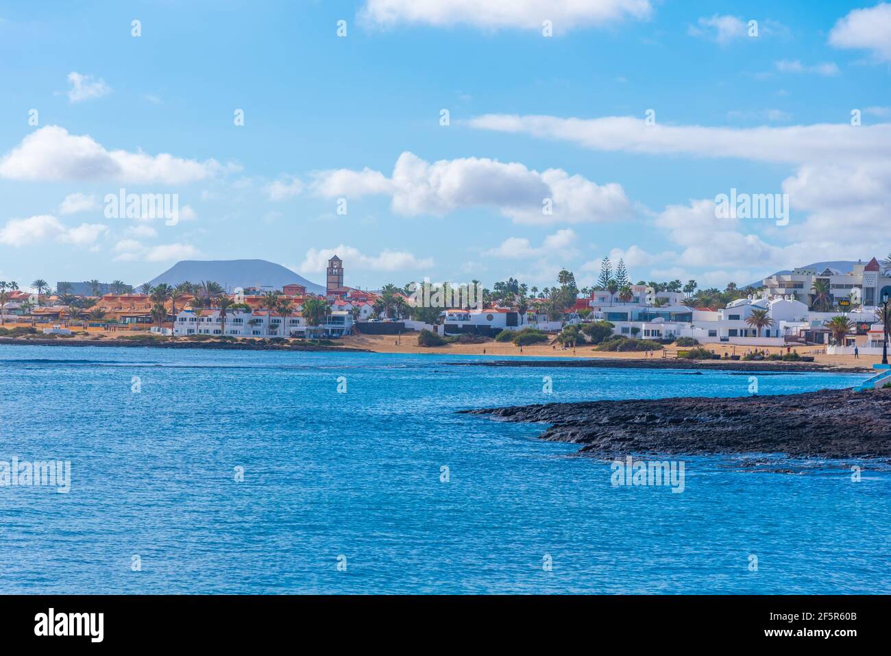 Sunny day at a beach in Corralejo, Fuerteventura, Canary islands, Spain. Stock Photo