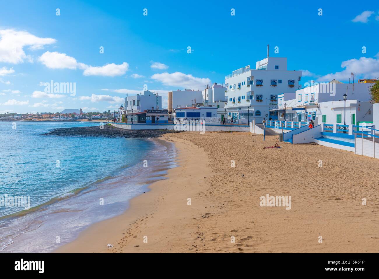 Sunny day at a beach in Corralejo, Fuerteventura, Canary islands, Spain. Stock Photo