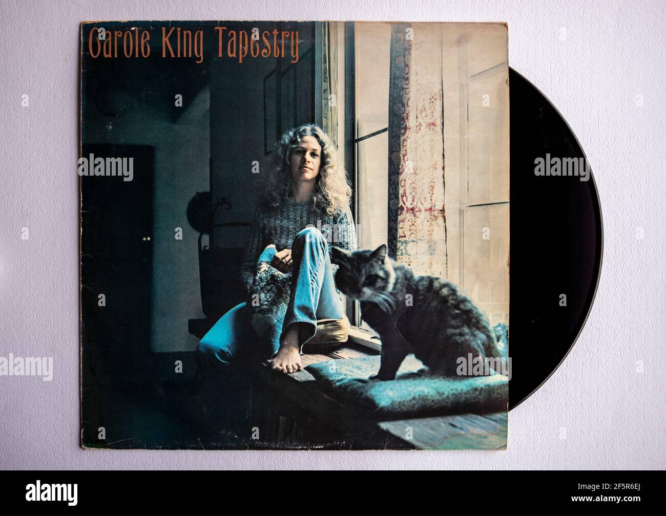 LP cover and vinyl of the Tapestry album by Carole King, which was