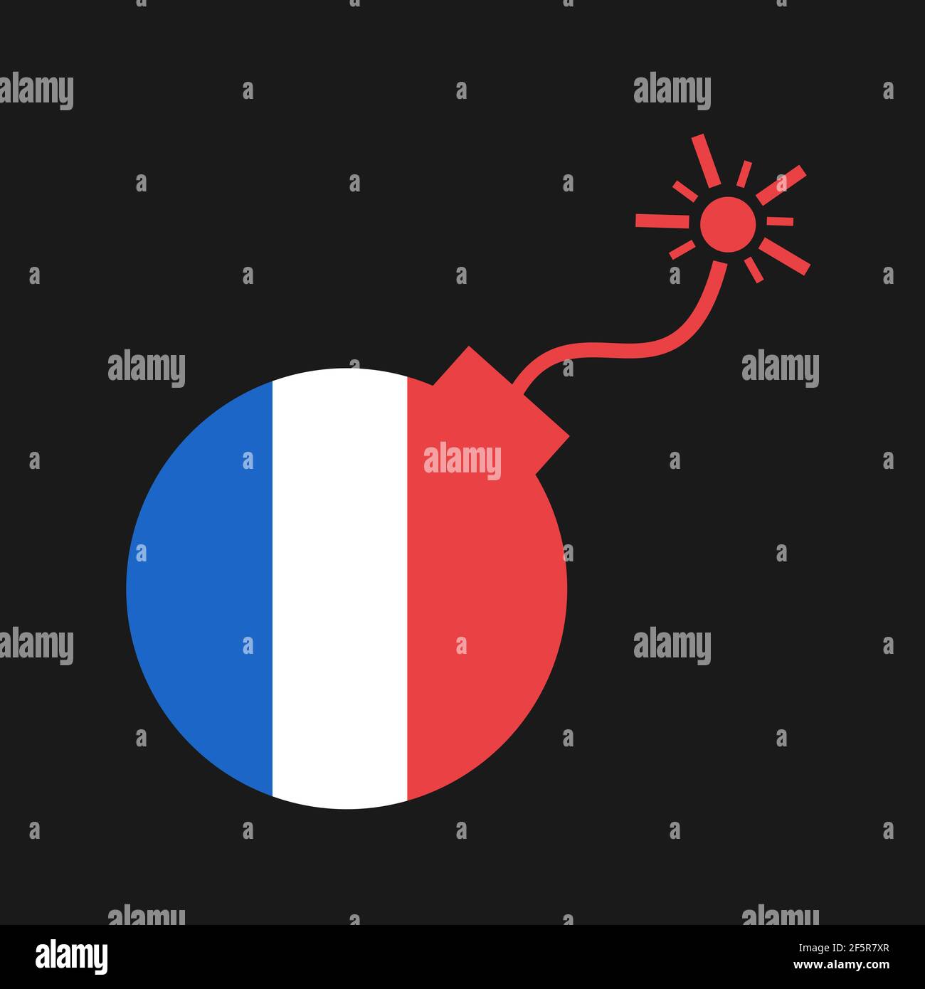France and french flag as time bomb and explosive device during