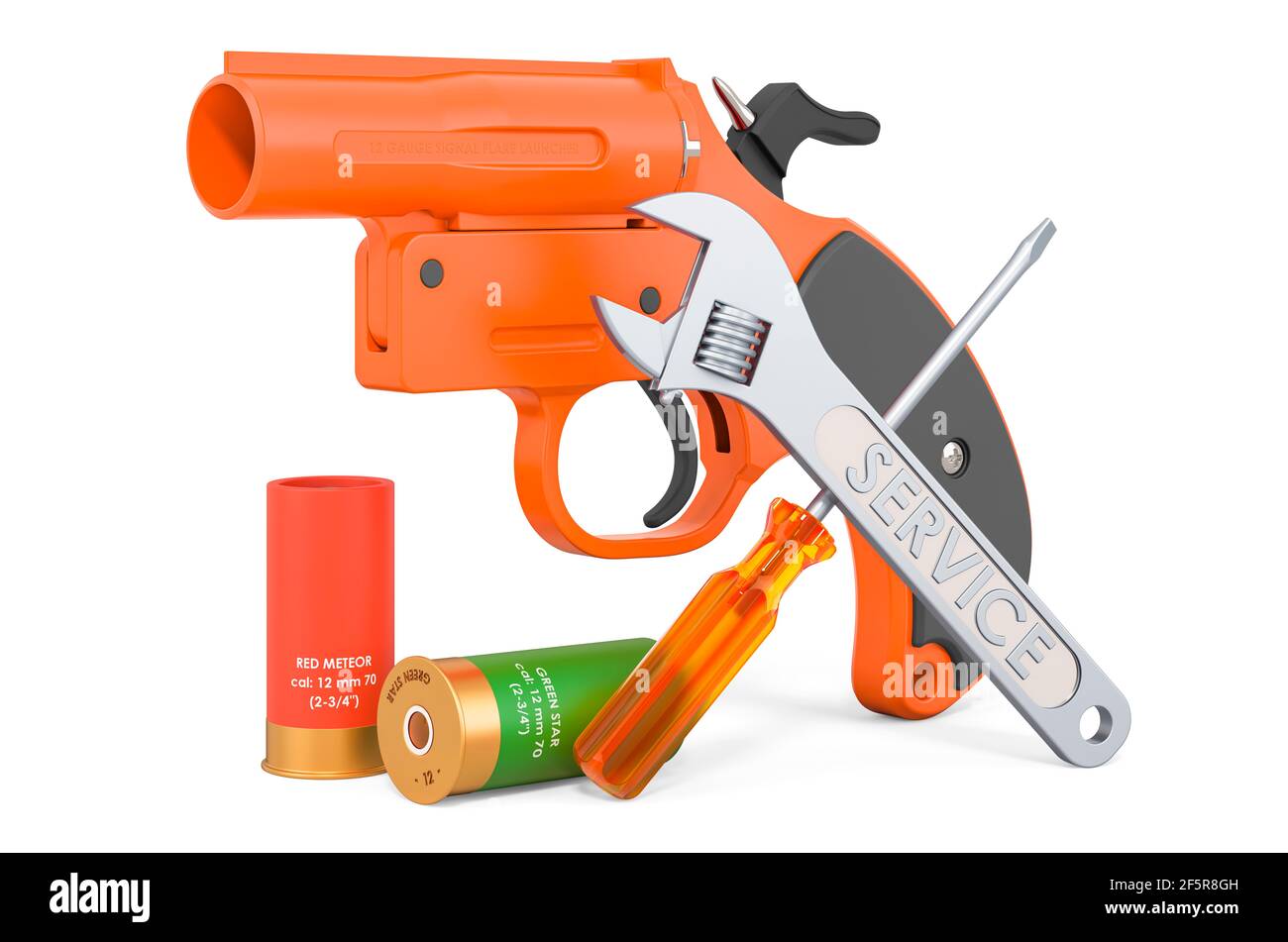 Service and repair of flare gun, 3D rendering isolated on white background Stock Photo