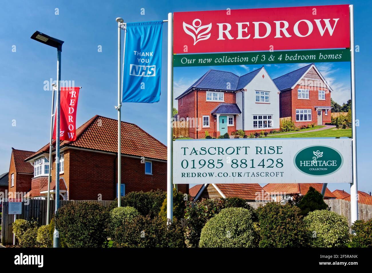 Warminster, Wiltshire, UK - March 9 2021: Redrow Homes Tascroft Rise Housing Development Sign in Warminster, Wiltshire, England, UK Stock Photo