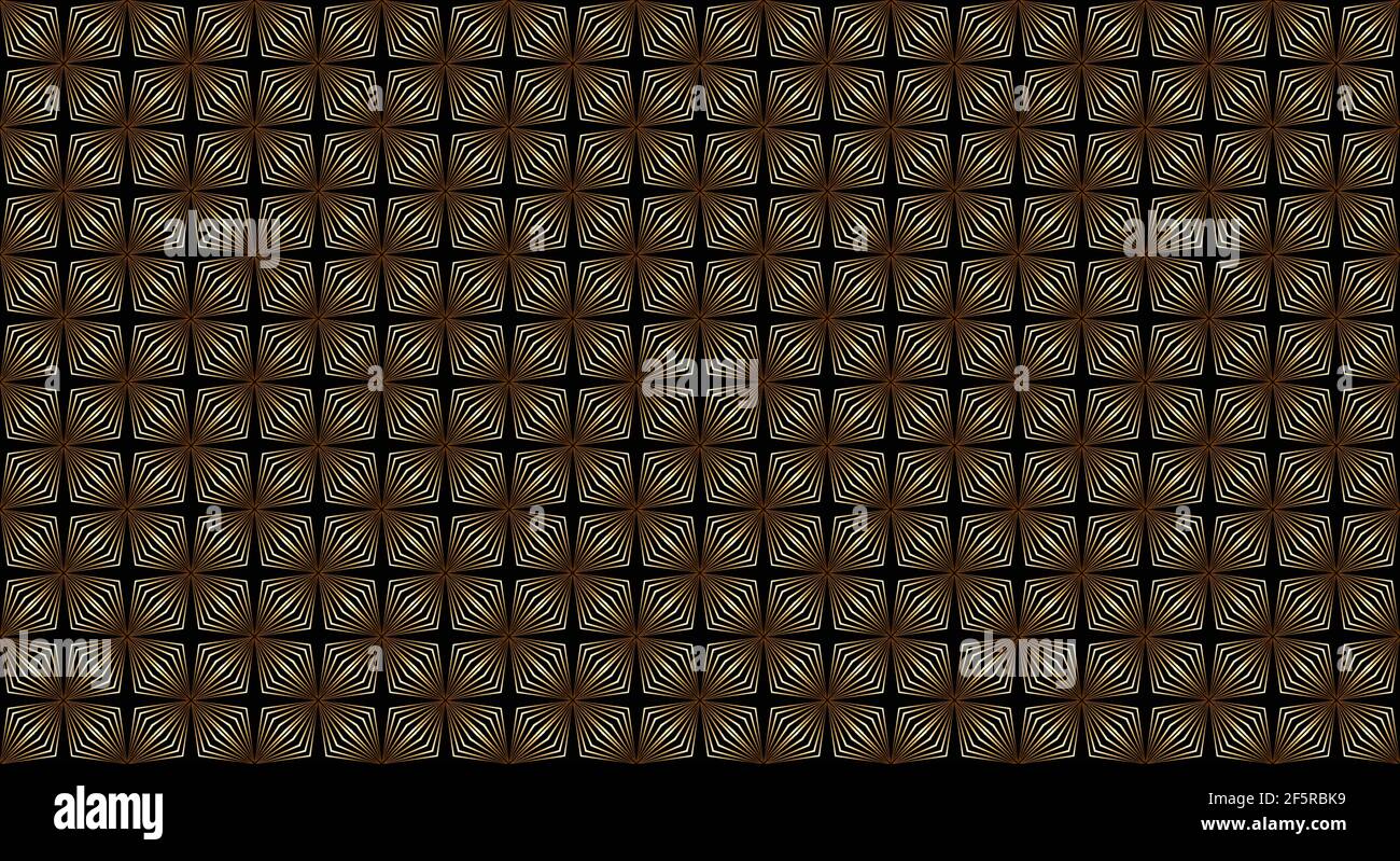 Psychedelic three-dimensional black with gold lines background, optical illusion Stock Vector