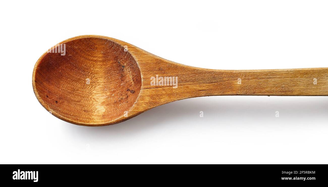 empty wooden spoon isolated on white background, top view Stock Photo