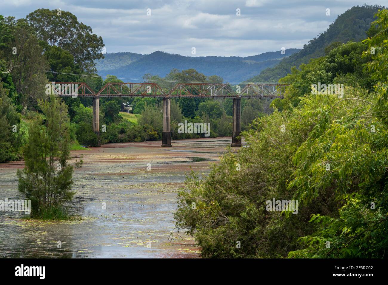 Disused high level steel and concrete rail bridge above Yabba Creek, Imbil Queensland Australia Stock Photo