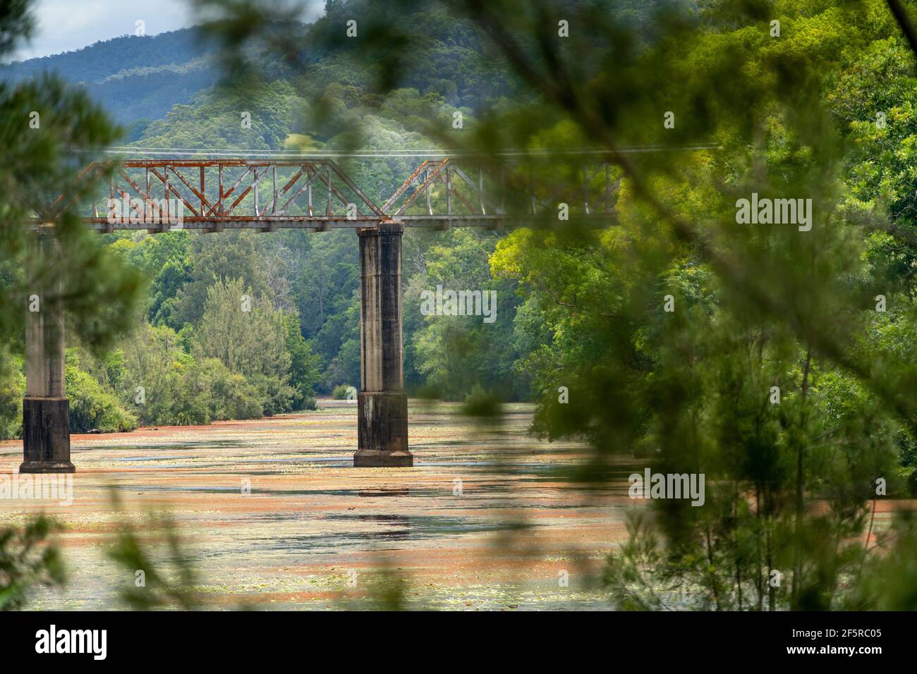 Disused high level steel and concrete rail bridge above Yabba Creek, Imbil Queensland Australia Stock Photo