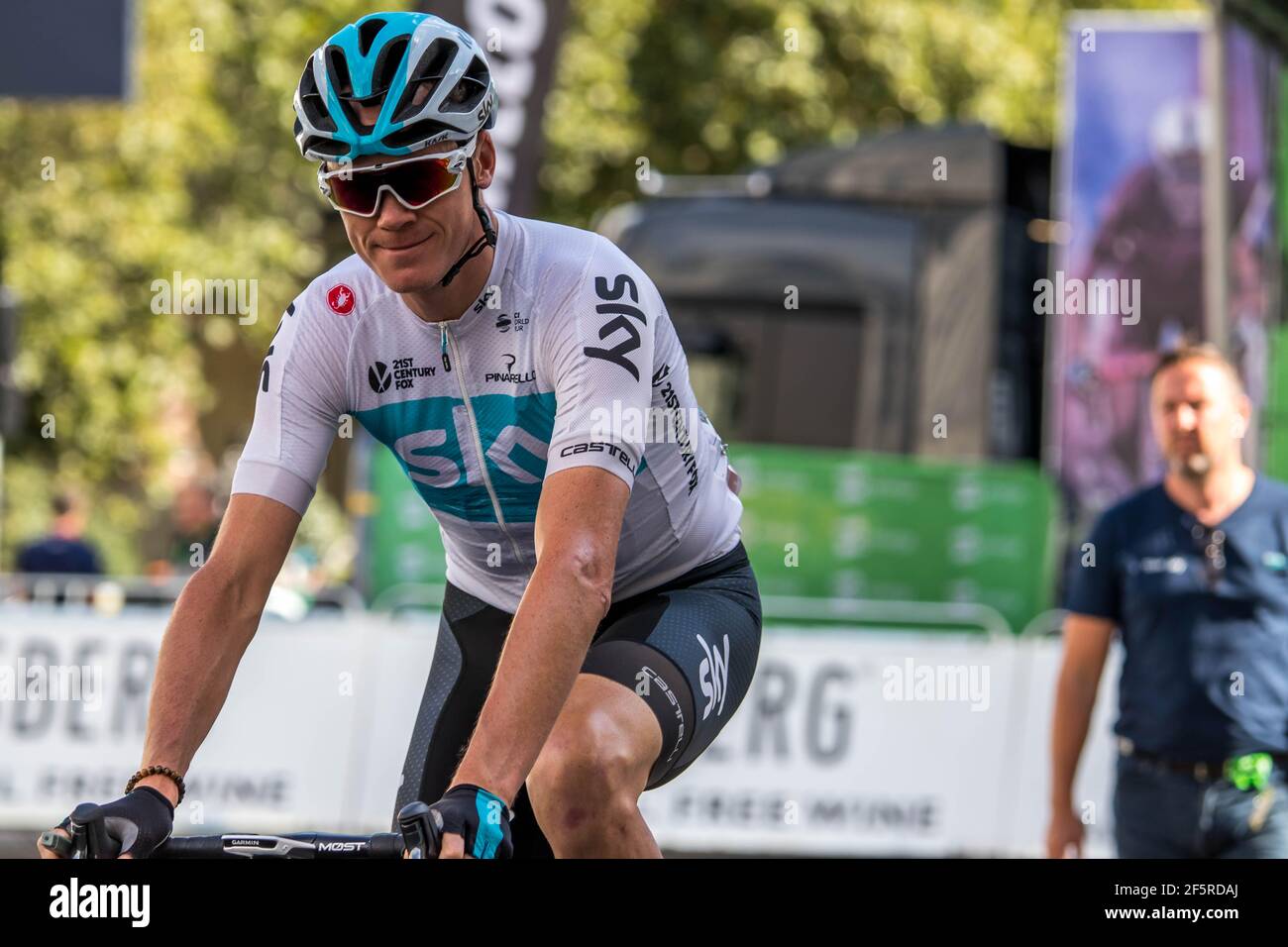 Chris Froome of Team Sky before stage 8 of OVO Energy Tour of Britain 2018, London - 09/09/2018. Credit: Jon Wallace Stock Photo