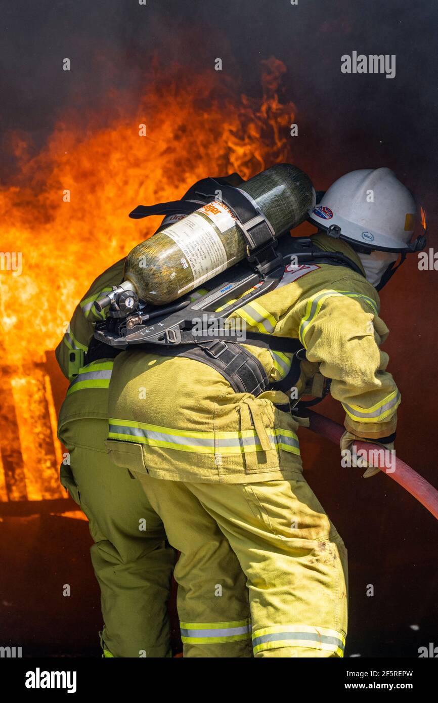 Mine Emergency Response Team in protective clothing and breathing