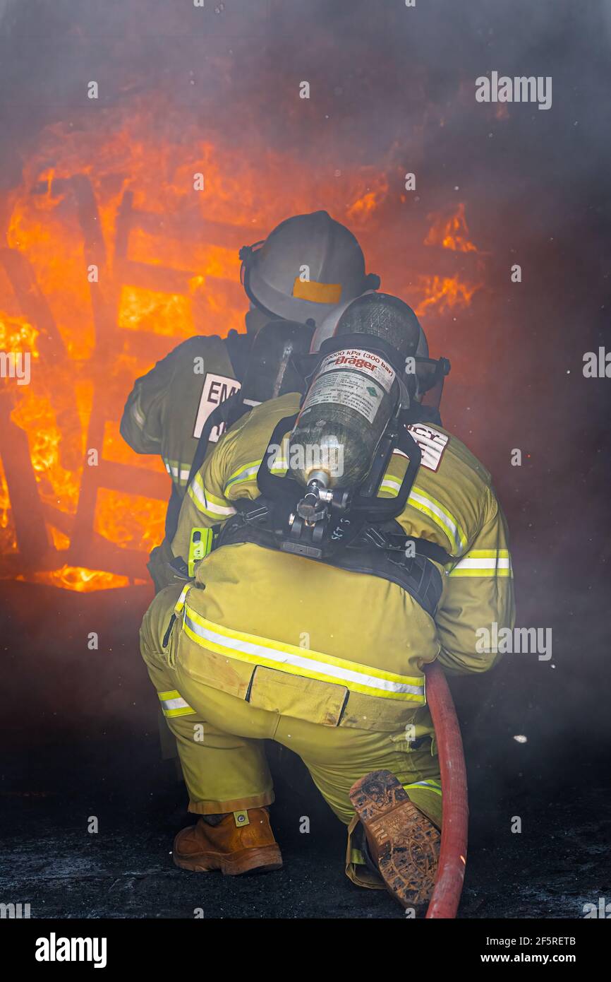 Mine Emergency Response Team in protective clothing and breathing