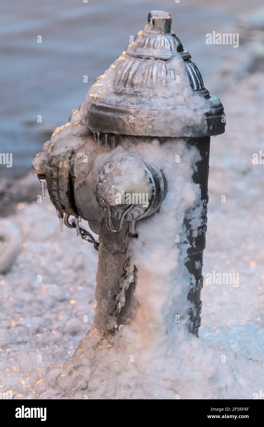 A frozen fire hydrant after an ice storm in the middle of winter in Richmond, Virginia Stock Photo