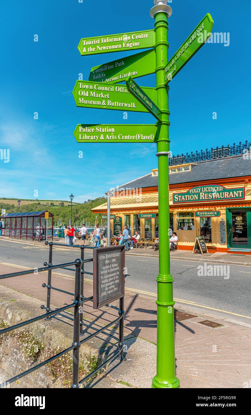 Signpost at Waterfront of Dartmouth, Devon, England, UK Stock Photo