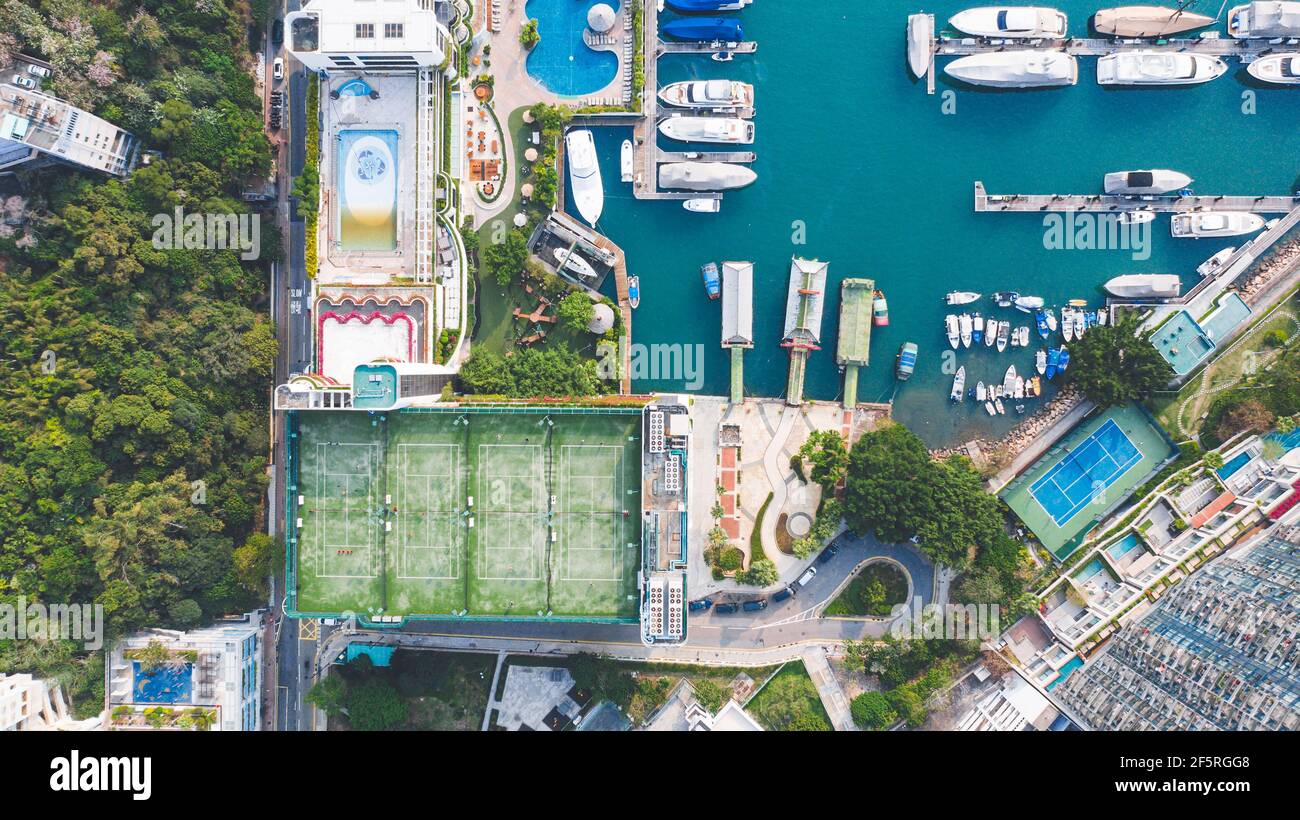 Aerial view of parked boats at the harbour in Hong Kong Stock Photo - Alamy