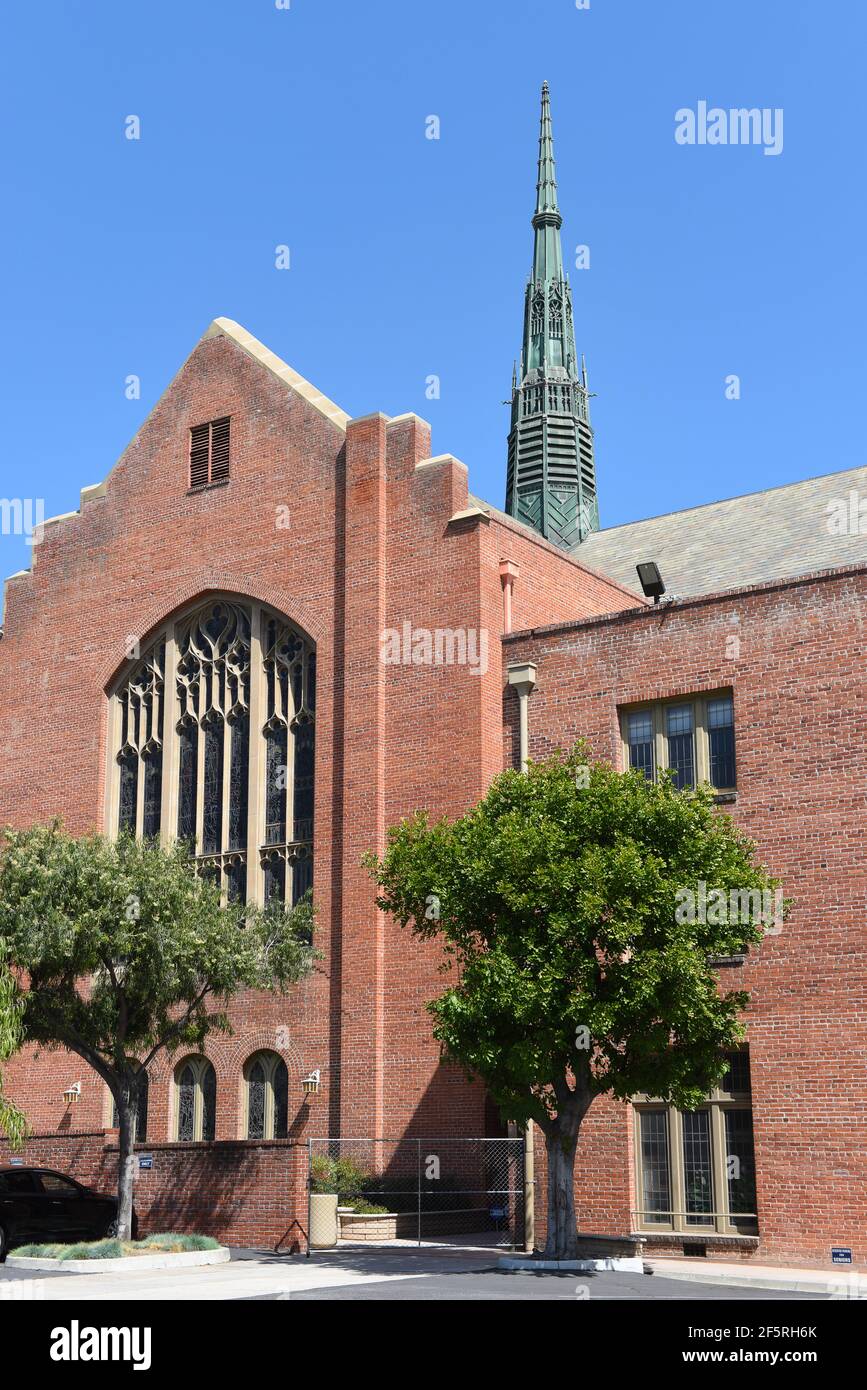 PASADENA, CALIFORNIA - 26 MAR 2021: The First United Methodist Church, on Colorado Boulevard. Stock Photo